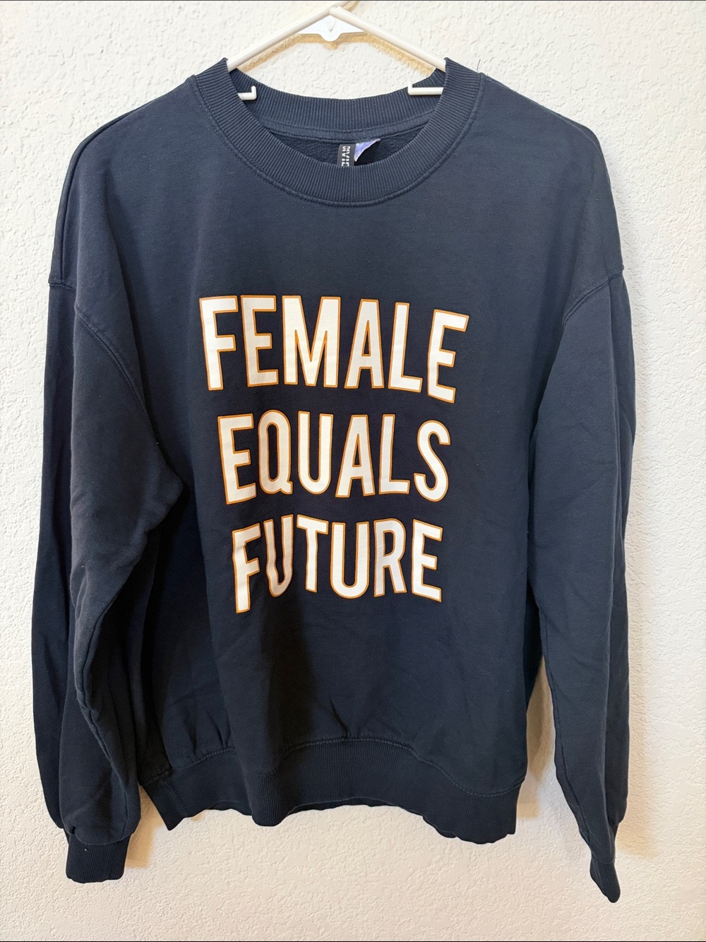 H&M Navy Crewneck Sweatshirt with White & Gold Lettering
